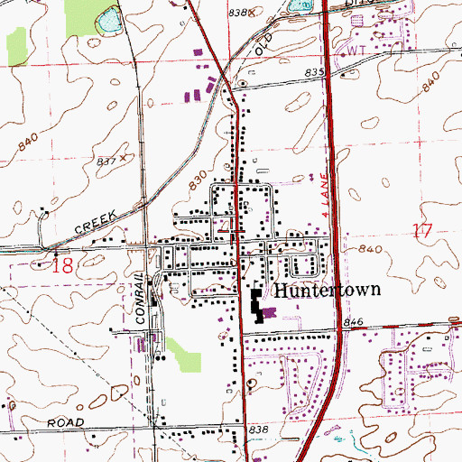 Topographic Map of Huntertown, IN