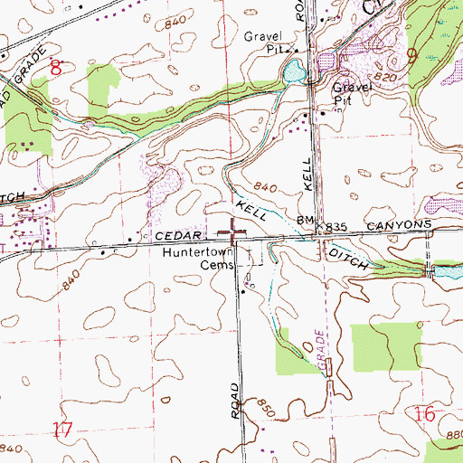 Topographic Map of Huntertown Cemetery, IN