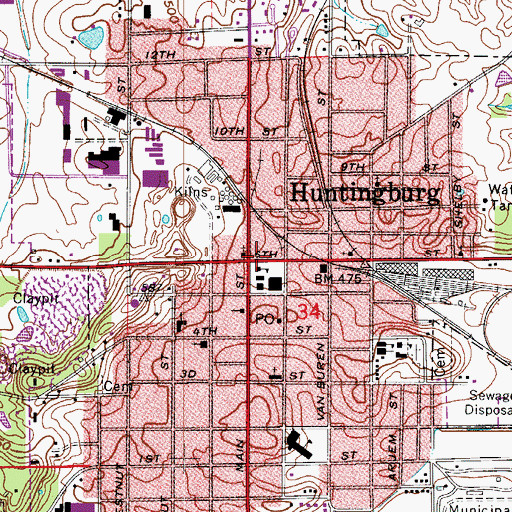 Topographic Map of Huntingburg, IN