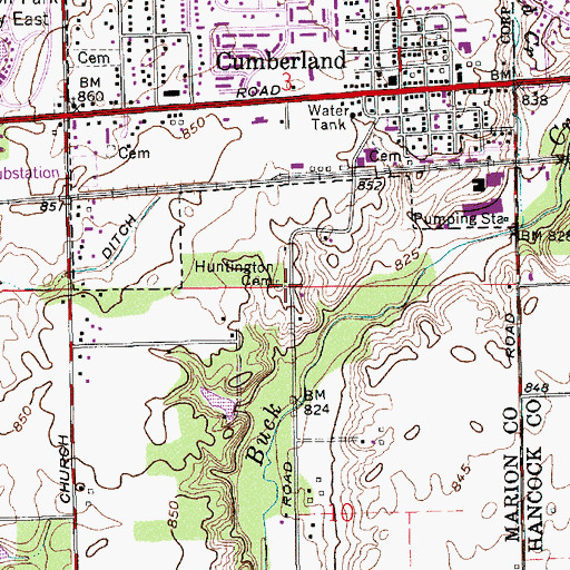 Topographic Map of Huntington Cemetery, IN