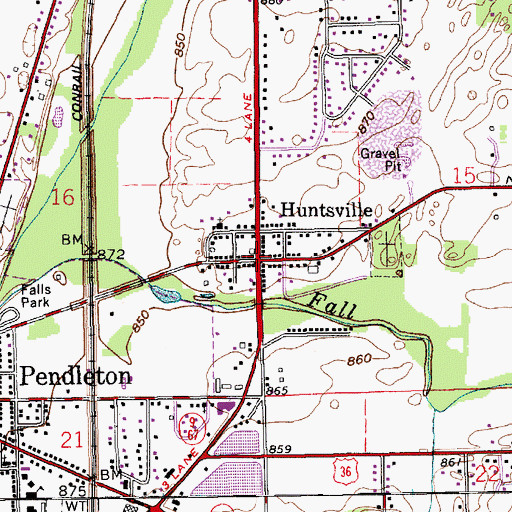 Topographic Map of Huntsville, IN