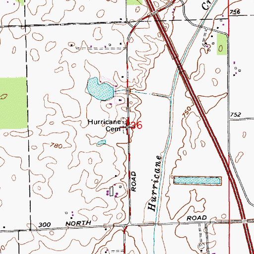 Topographic Map of Hurricane Cemetery, IN
