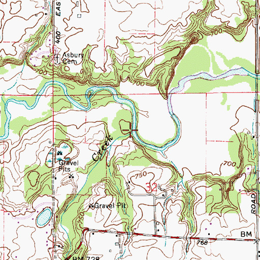 Topographic Map of Hurricane Creek, IN