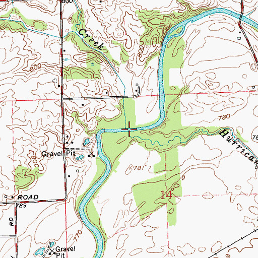Topographic Map of Hurricane Creek, IN