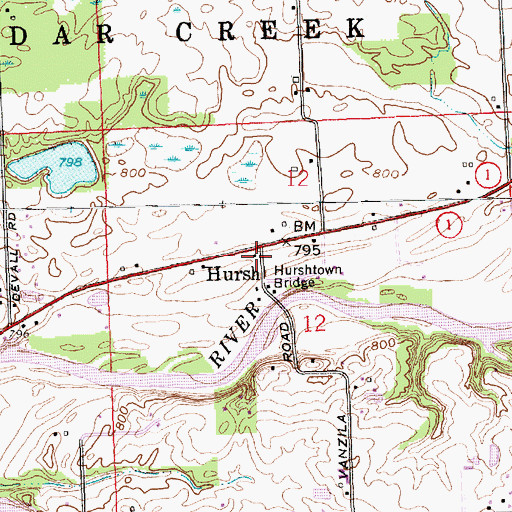 Topographic Map of Hursh, IN