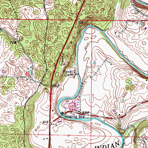 Topographic Map of Hurst Cemetery, IN