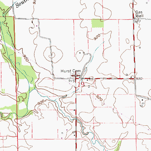 Topographic Map of Hurst Cemetery, IN