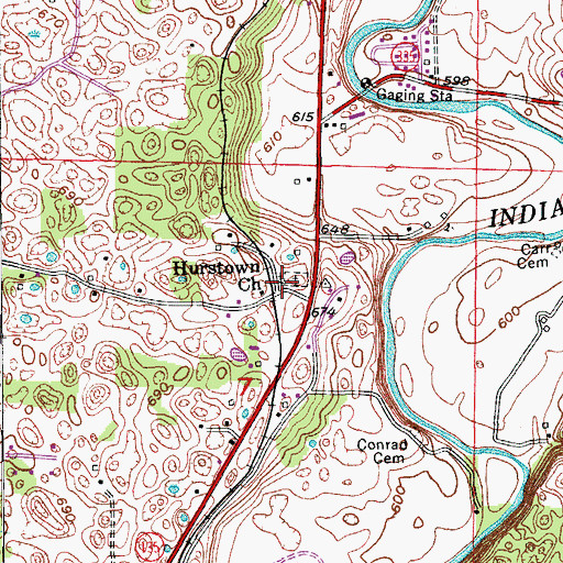 Topographic Map of Hurstown Church, IN