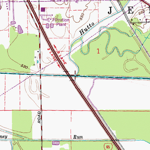 Topographic Map of Hutto Creek, IN