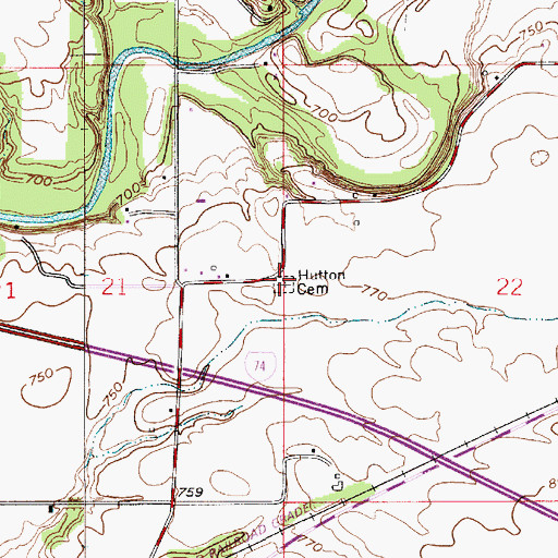 Topographic Map of Hutton Cemetery, IN