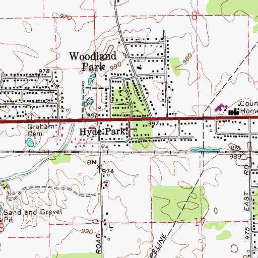 Topographic Map of Hyde Park, IN