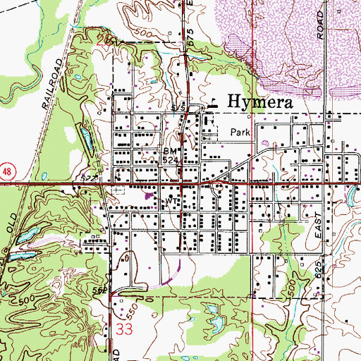Topographic Map of Hymera, IN