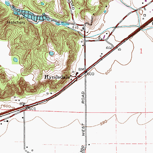 Topographic Map of Hyndsdale, IN