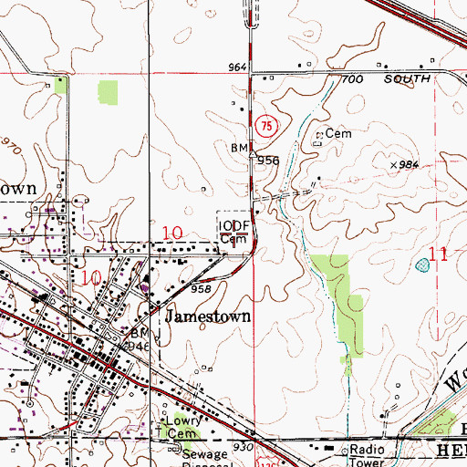 Topographic Map of Jamestown Independent Order of Odd Fellows Cemetery, IN