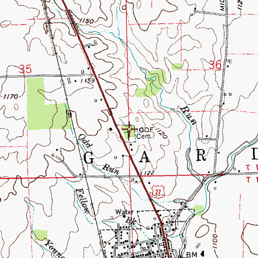 Topographic Map of Independent Order of Odd Fellows Cemetery, IN