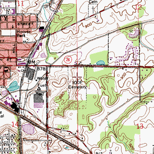 Topographic Map of Independent Order of Odd Fellows Cemetery, IN