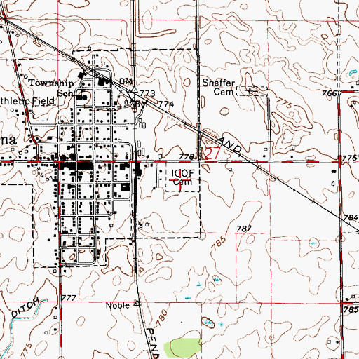 Topographic Map of Independent Order of Odd Fellows Cemetery, IN
