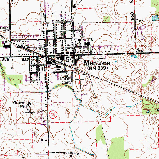 Topographic Map of Mentone Cemetery, IN