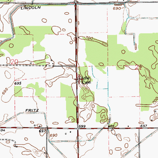 Topographic Map of Idle Cemetery, IN