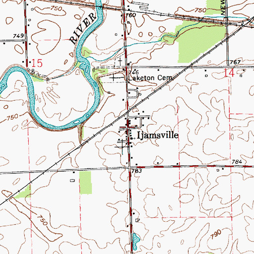Topographic Map of Ijamsville, IN