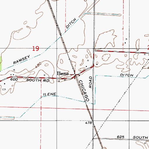 Topographic Map of Ilene, IN