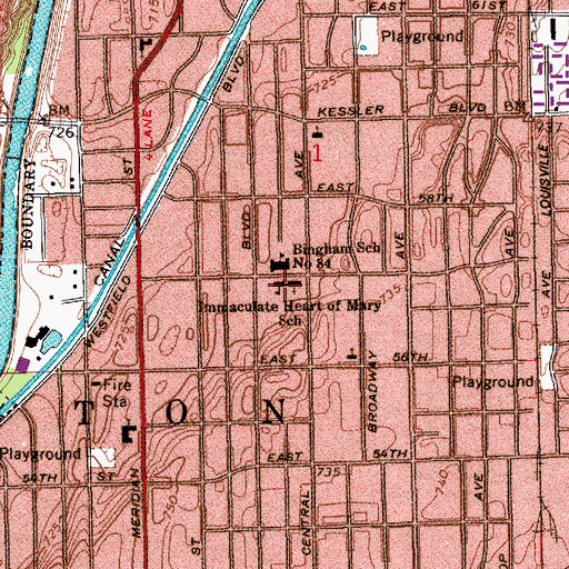 Topographic Map of Immaculate Heart School, IN