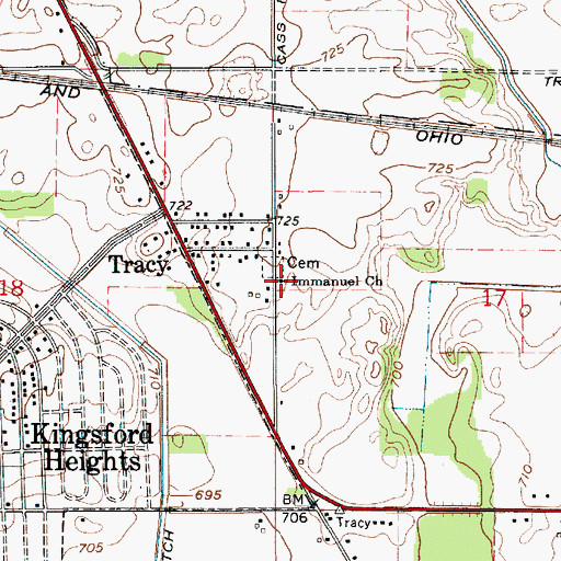 Topographic Map of Immanuel Church, IN