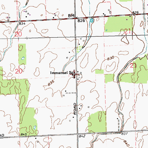 Topographic Map of Immanuel School, IN