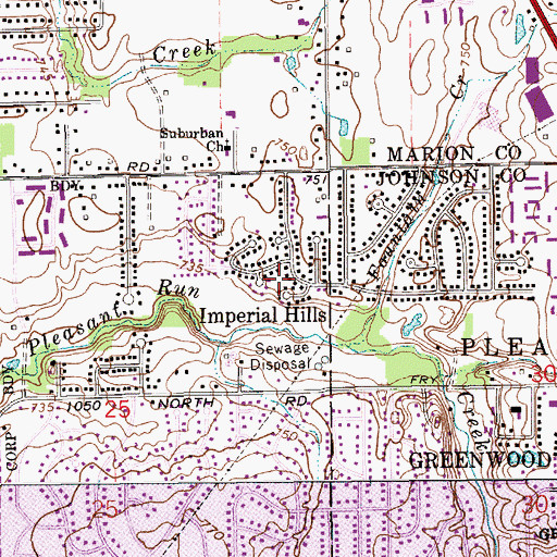 Topographic Map of Imperial Hills, IN