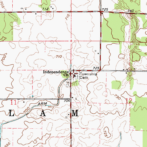 Topographic Map of Independence Church, IN