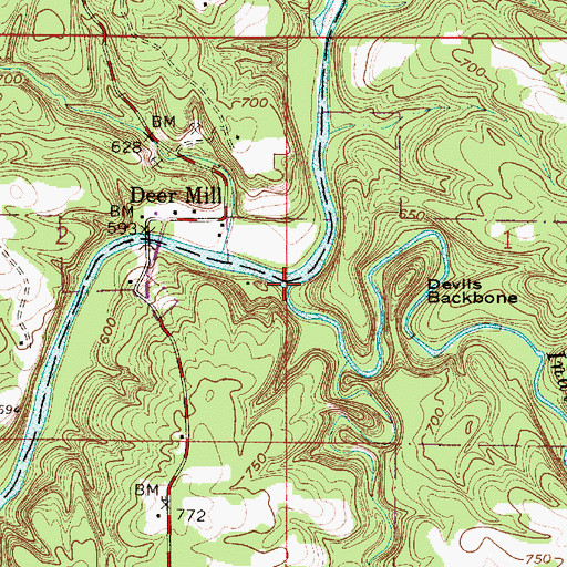 Topographic Map of Indian Creek, IN