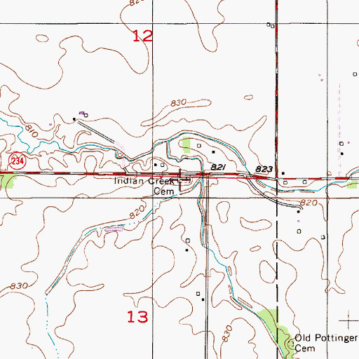 Topographic Map of Indian Creek Cemetery, IN