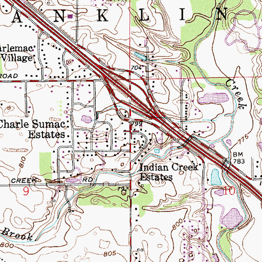 Topographic Map of Indian Creek Estates, IN