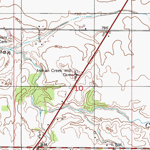 Topographic Map of Indian Creek Hill Cemetery, IN