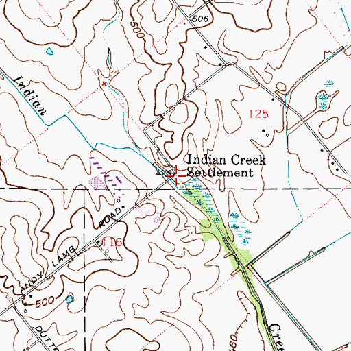 Topographic Map of Indian Creek Settlement, IN