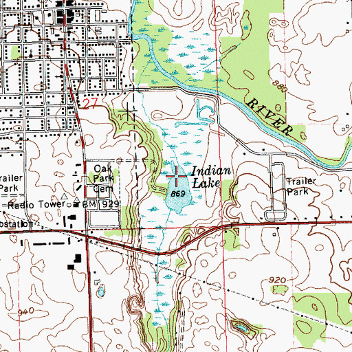 Topographic Map of Indian Lake, IN
