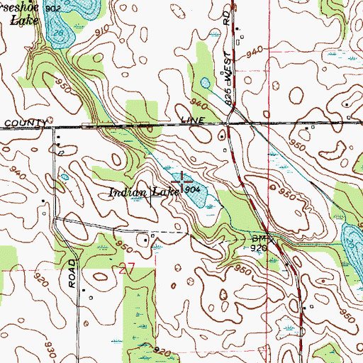 Topographic Map of Indian Lake, IN