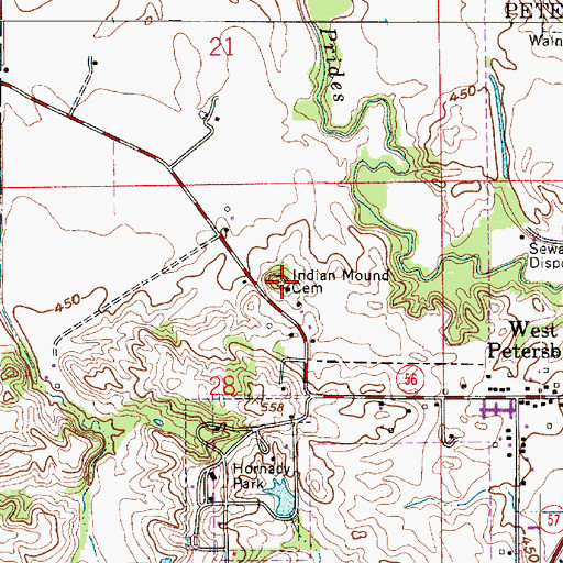 Topographic Map of Indian Mound Cemetery, IN