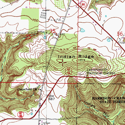 Topographic Map of Indian Ridge, IN