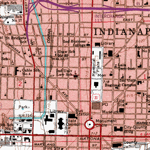 Topographic Map of Indiana University Law School, IN