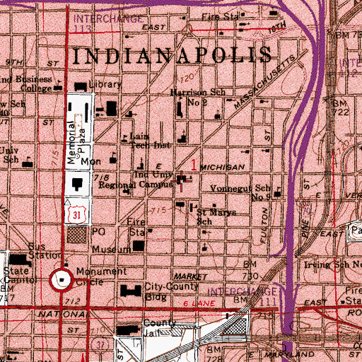 Topographic Map of Indiana University Regional Campus, IN