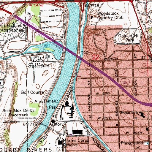 Topographic Map of Indianapolis Water Company Canal, IN