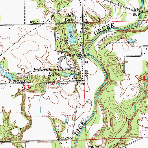 Topographic Map of Indianhead Lake, IN