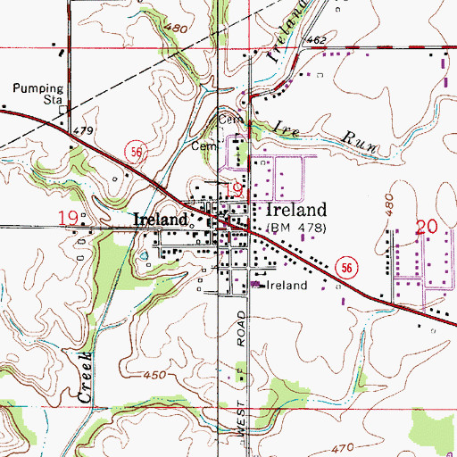 Topographic Map of Ireland, IN