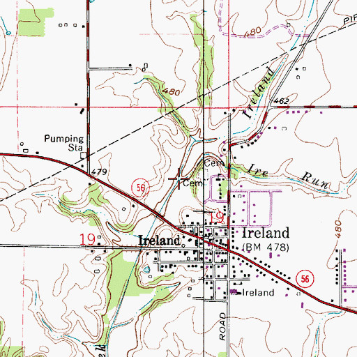Topographic Map of Ireland Brook, IN