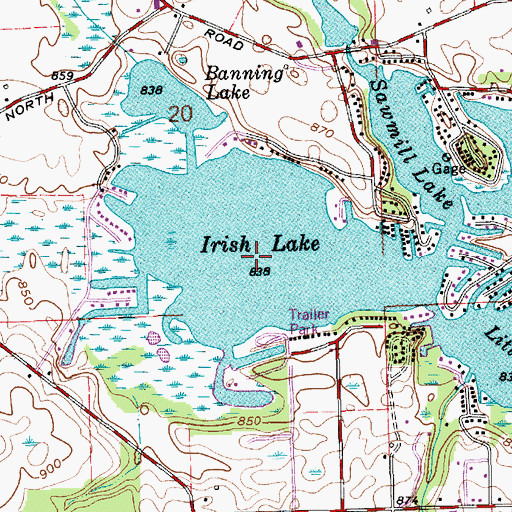 Topographic Map of Irish Lake, IN