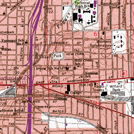 Topographic Map of Washington Irving Elementary School, IN