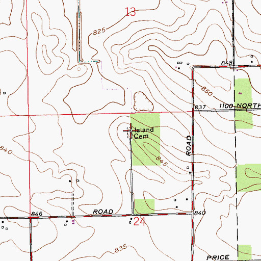 Topographic Map of Island Cemetery, IN