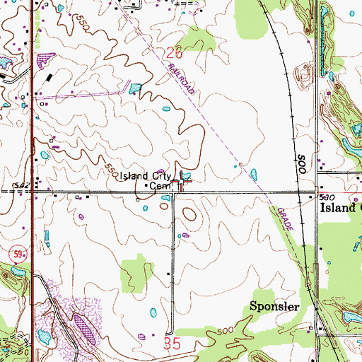 Topographic Map of Island City Cemetery, IN