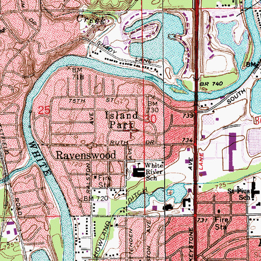 Topographic Map of Island Park, IN